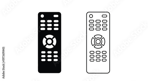 Two remote controls are depicted in contrasting black and white silhouette