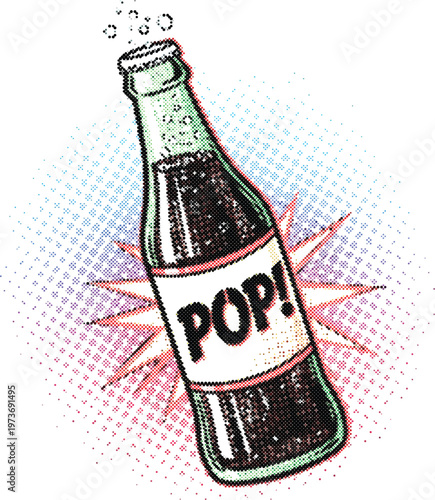 Obraz na plátně Vintage halftone soda pop bottle vector clipart for retro diner branding