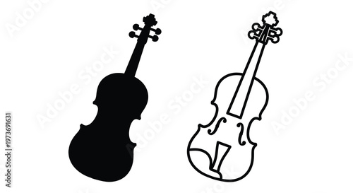 Two stringed instruments a violin and cello depicted in black silhouette