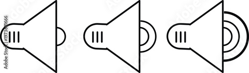 Volume icon set. Speaker sign. Music and media player design. Sound and audio symbols. Sound level symbols. Volume sign. Multimedia and entertainment design
