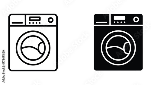 Comparison of two differently colored washing machines with control panels and symbols
