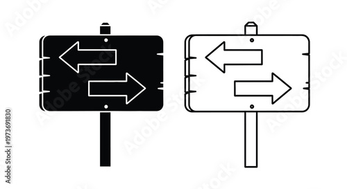 Billede på lærred Two directional signs with arrows one dark and one light a silhouette
