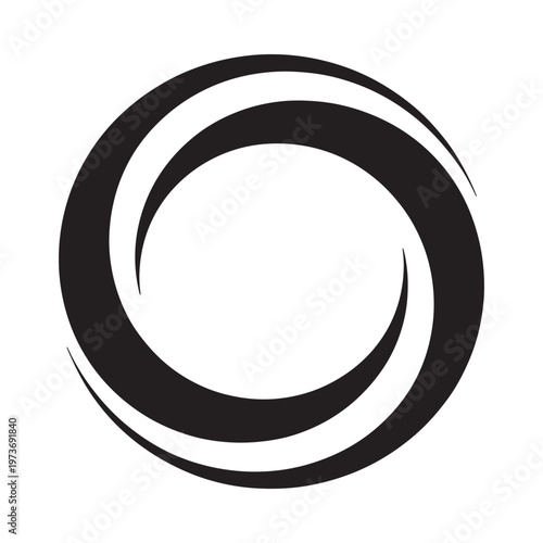 A simple black spiral design with a central empty space on a white background