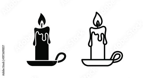 Two black candle illustrations with melting wax a minimalist design silhouette