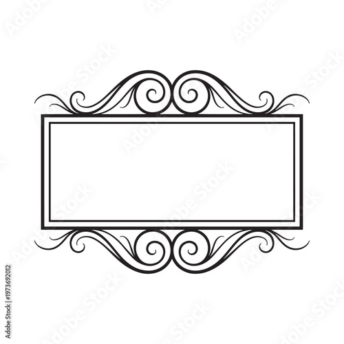 An ornate rectangular frame with swirling decorative elements and a blank space