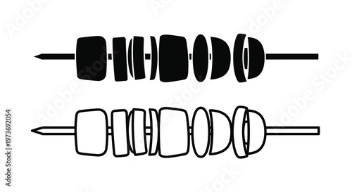 Two black silhouettes of kebabs on metal skewers a culinary illustration silhouette
