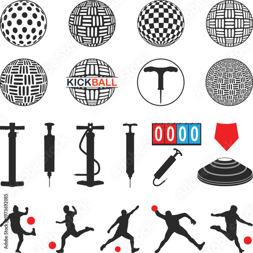 Kickball Set Silhouette, Kickball Badges clipart, Kickball Logo Vector Illustration, kickball Team SVG