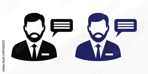Title two men in suits talking a communication and business icon set description a simple graphic depicting two men in business attire