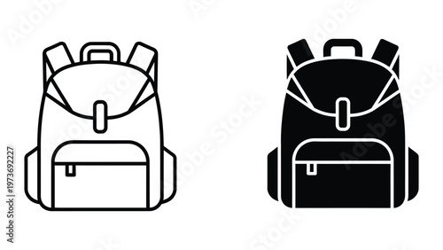Contrasting backpack designs in black and white line art style