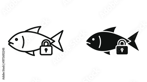 Secure fish icons with padlock symbols for data protection representation