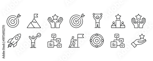 Business success and achievement icons for goals and targets