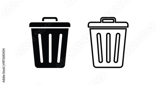 Two trashcans one filled and one empty shown as a stark silhouette