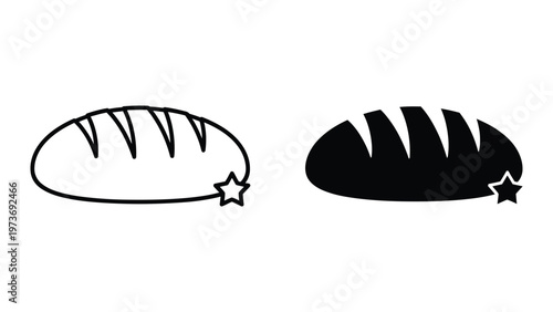 Comparison of a simple line drawing baguette and a filled-in baguette icon design