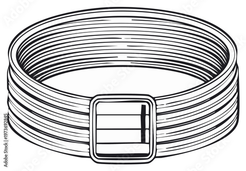 Elegant multi wire cuff bracelet with a clasp black and white line drawing