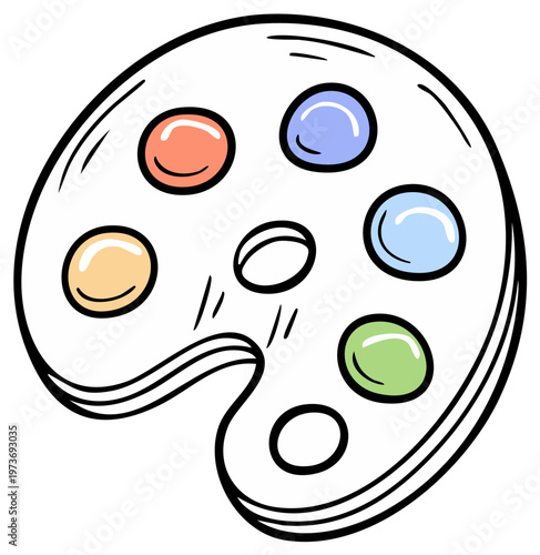 Cartoon artist's palette with vibrant paint colors