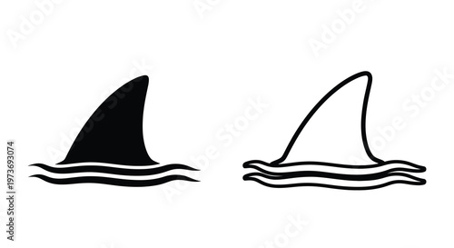 Two shark fin designs one solid and one outlined a striking silhouette
