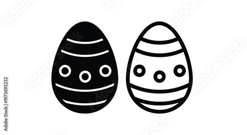 Two decorated easter eggs in contrasting designs a bold silhouette