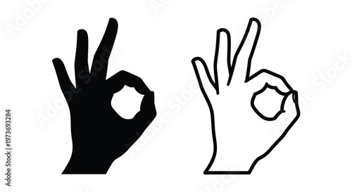 Two hands displaying the ok sign one solid and one outlined silhouette