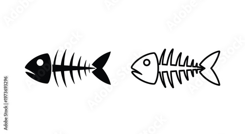Two black fish skeletons are depicted in a minimalist graphic silhouette