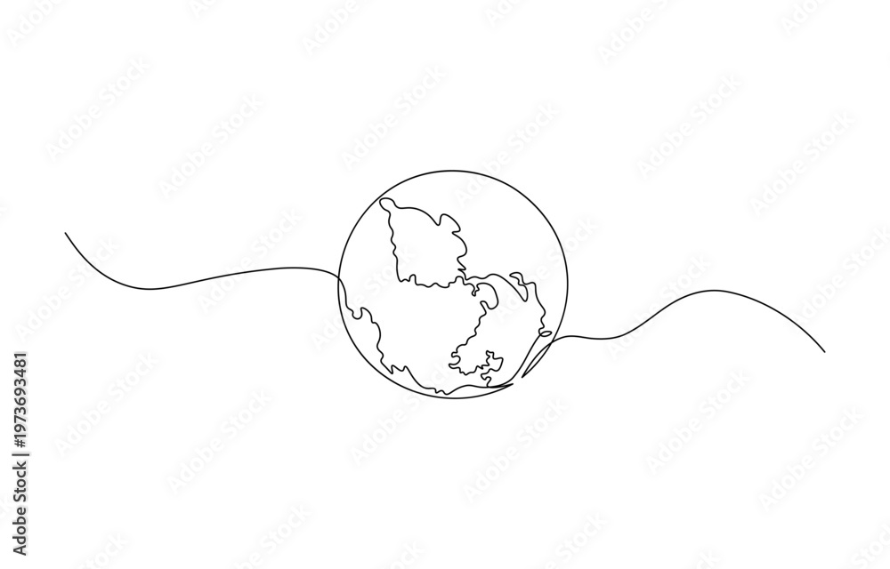 Obraz premium Continuous Line Drawing of Earth Globe, Minimalist One Line World Map Vector Illustration