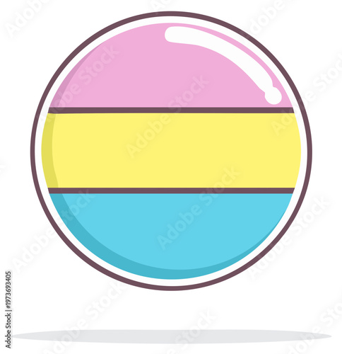 Glossy pansexual pride flag button icon vector illustration with pink yellow and blue stripes