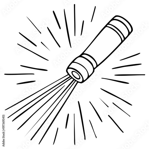 Hand-drawn flashlight shining bright light beam with radiating lines