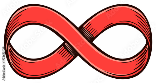 Red infinity symbol graphic art, loop, eternity, and mathematical sign.