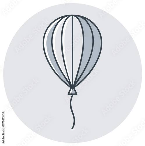 Simple flat illustration of a hot air balloon with a string in a circular frame