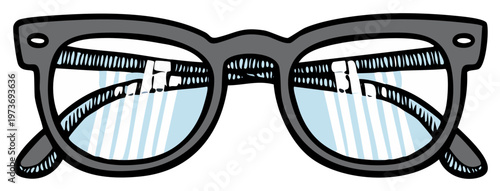 Retro glasses illustration, shades with reflection, vintage style, fashion accessory design