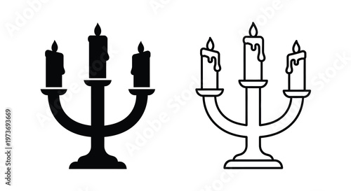 Black and white line art depiction of candelabras in contrasting styles silhouette