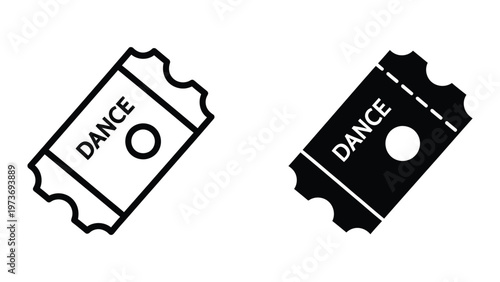 Contrasting ticket stub designs for dance events displayed in black and white