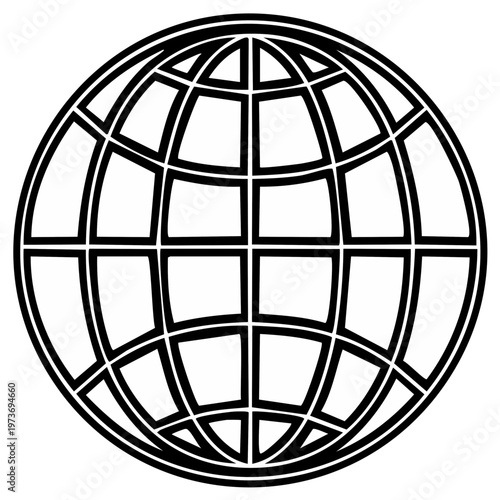 Global Network Icon in Black and White for Digital Connectivity and Worldwide Communication
