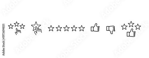 Review feedback icon set. Customer review, rating, like, dislike, star rating symbol set. product and qulity satisfaction sign png and vector illustration on transparent background