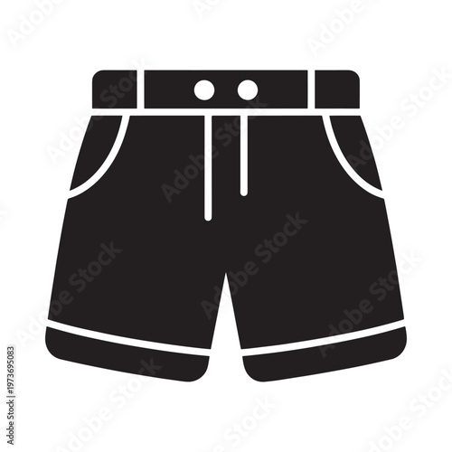 A simple black and white glyph illustration of a pair of shorts