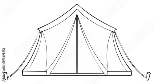 Simple outline drawing of a vintage A frame tent for camping and outdoor adventures
