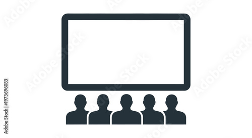 audience watching a presentation or film on a large screen a graphic icon illustrating public viewing or a business meeting.