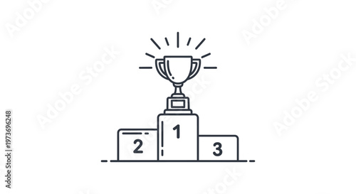 trophy on a winners podium a minimalist line art icon celebrating first place success and achievement in competition