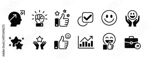 Black icons of business success and customer satisfaction