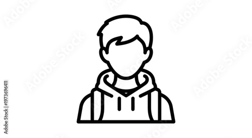 user avatar person icon line icon of a young student wearing a hoodie perfect for generic profile pictures and digital interfaces.