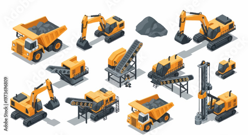 Yellow construction machines and equipment.