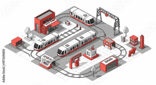 Trains at a railway station depot.