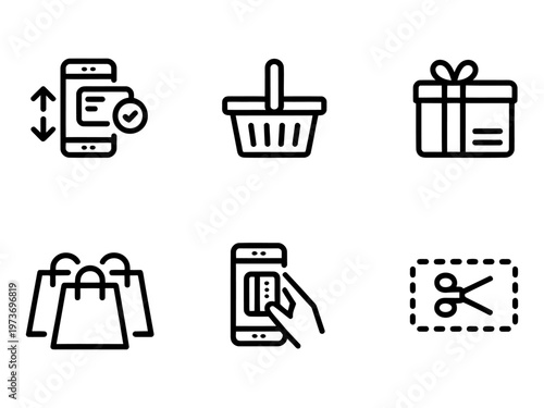 Vector set of icons representing online shopping and e-commerce activities including mobile payments