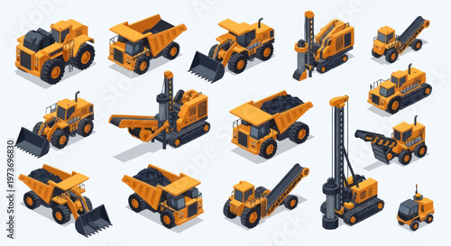Collection of heavy construction vehicles.