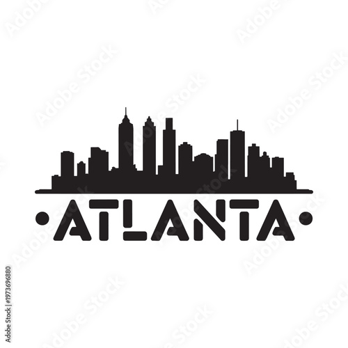 A striking black silhouette of the atlanta skyline with city name below