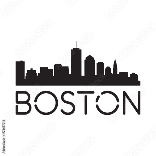 A striking black silhouette of the boston skyline with the city s name