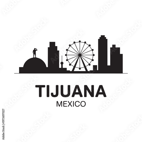 Silhouette of tijuana skyline featuring a ferris wheel and city buildings