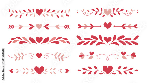 Collection of red and pink heart and leaf decorative borders and dividers keywords love romance