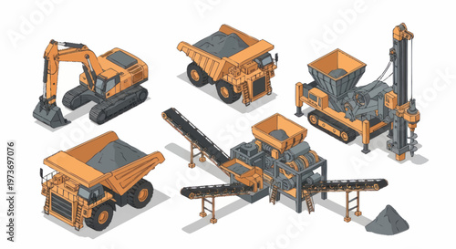 Set of Construction and Mining Heavy Machinery Equipment.