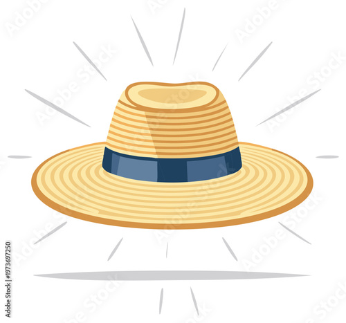 Stylish straw hat with blue ribbon sun protection accessory.