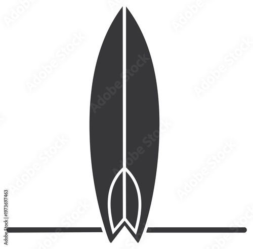 Minimalist surfboard graphic with stand for surfing vacation or sports adventure